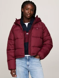 Kurtki & Płaszcze*Tommy Hilfiger Puchowa Kurtka Na Zamek Z Kapturem DEEP ROUGE