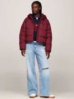 Kurtki & Płaszcze*Tommy Hilfiger Puchowa Kurtka Na Zamek Z Kapturem DEEP ROUGE