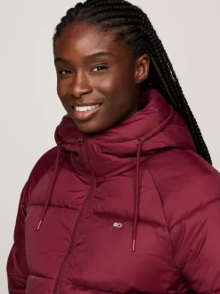 Kurtki & Płaszcze*Tommy Hilfiger Puchowa Kurtka Na Zamek Z Kapturem DEEP ROUGE