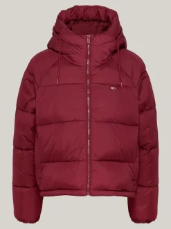 Kurtki & Płaszcze*Tommy Hilfiger Puchowa Kurtka Na Zamek Z Kapturem DEEP ROUGE