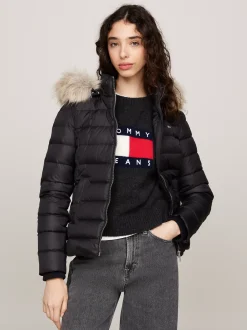Kurtki & Płaszcze*Tommy Hilfiger Puchowa Kurtka Z Kapturem Ze Sztucznym Futrem BLACK