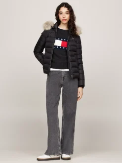 Kurtki & Płaszcze*Tommy Hilfiger Puchowa Kurtka Z Kapturem Ze Sztucznym Futrem BLACK