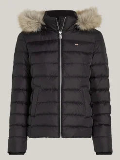 Kurtki & Płaszcze*Tommy Hilfiger Puchowa Kurtka Z Kapturem Ze Sztucznym Futrem BLACK