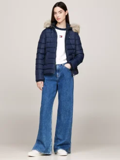 Kurtki & Płaszcze*Tommy Hilfiger Puchowa Kurtka Z Kapturem Ze Sztucznym Futrem DARK NIGHT NAVY