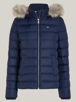 Kurtki & Płaszcze*Tommy Hilfiger Puchowa Kurtka Z Kapturem Ze Sztucznym Futrem DARK NIGHT NAVY