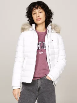 Kurtki & Płaszcze*Tommy Hilfiger Puchowa Kurtka Z Kapturem Ze Sztucznym Futrem WHITE