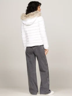 Kurtki & Płaszcze*Tommy Hilfiger Puchowa Kurtka Z Kapturem Ze Sztucznym Futrem WHITE