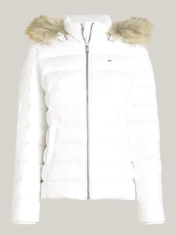 Kurtki & Płaszcze*Tommy Hilfiger Puchowa Kurtka Z Kapturem Ze Sztucznym Futrem WHITE