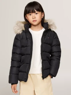 Kurtki I Płaszcze*Tommy Hilfiger Puchowa Kurtka Z Kapturem Ze Sztucznym Futrem BLACK