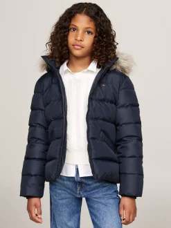 Kurtki I Płaszcze*Tommy Hilfiger Puchowa Kurtka Z Kapturem Ze Sztucznym Futrem DESERT SKY