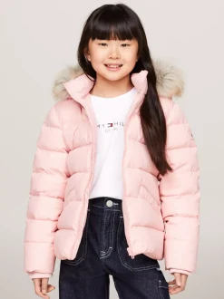 Kurtki I Płaszcze*Tommy Hilfiger Puchowa Kurtka Z Kapturem Ze Sztucznym Futrem SOFT ROSE