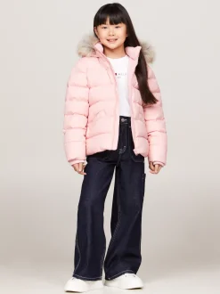 Kurtki I Płaszcze*Tommy Hilfiger Puchowa Kurtka Z Kapturem Ze Sztucznym Futrem SOFT ROSE