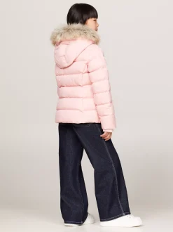 Kurtki I Płaszcze*Tommy Hilfiger Puchowa Kurtka Z Kapturem Ze Sztucznym Futrem SOFT ROSE