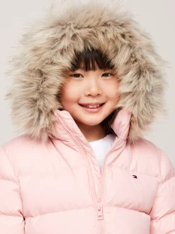 Kurtki I Płaszcze*Tommy Hilfiger Puchowa Kurtka Z Kapturem Ze Sztucznym Futrem SOFT ROSE