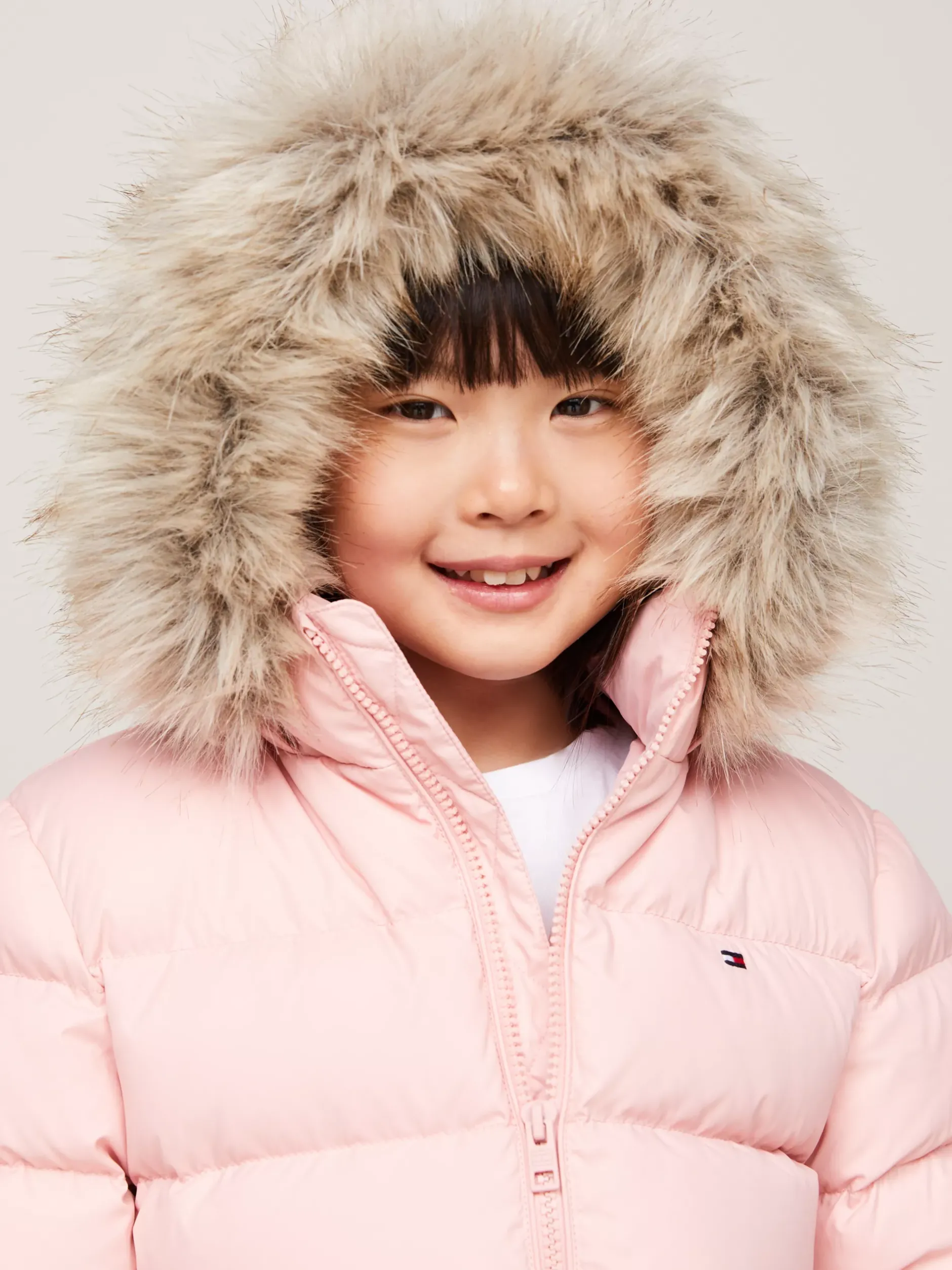 Kurtki I Płaszcze*Tommy Hilfiger Puchowa Kurtka Z Kapturem Ze Sztucznym Futrem SOFT ROSE