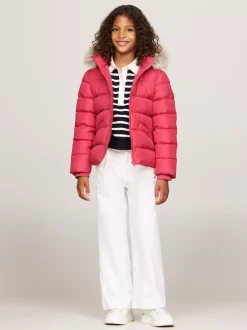Kurtki I Płaszcze*Tommy Hilfiger Puchowa Kurtka Z Kapturem Ze Sztucznym Futrem HERITAGE PINK