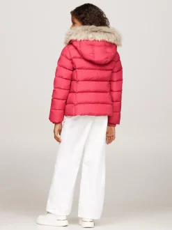 Kurtki I Płaszcze*Tommy Hilfiger Puchowa Kurtka Z Kapturem Ze Sztucznym Futrem HERITAGE PINK
