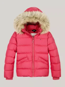 Kurtki I Płaszcze*Tommy Hilfiger Puchowa Kurtka Z Kapturem Ze Sztucznym Futrem HERITAGE PINK