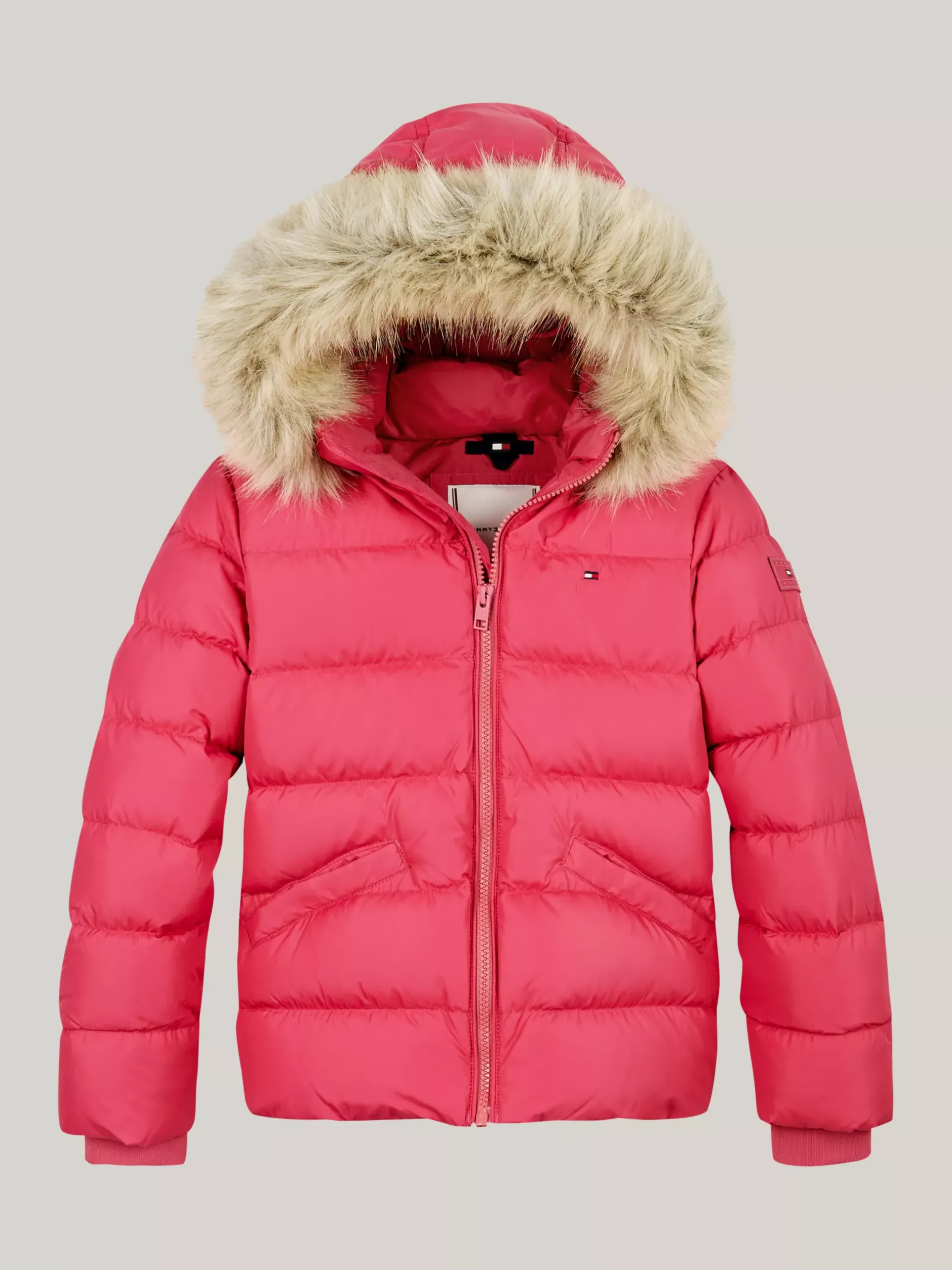 Kurtki I Płaszcze*Tommy Hilfiger Puchowa Kurtka Z Kapturem Ze Sztucznym Futrem HERITAGE PINK