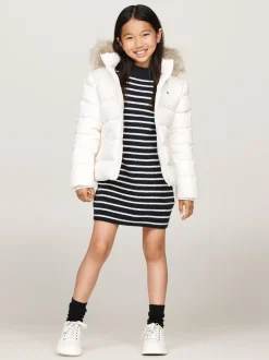 Kurtki I Płaszcze*Tommy Hilfiger Puchowa Kurtka Z Kapturem Ze Sztucznym Futrem ANCIENT WHITE