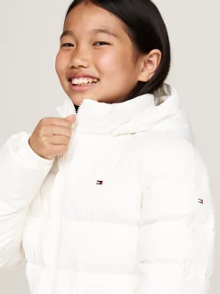Kurtki I Płaszcze*Tommy Hilfiger Puchowa Kurtka Z Kapturem Ze Sztucznym Futrem ANCIENT WHITE