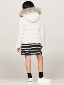 Kurtki I Płaszcze*Tommy Hilfiger Puchowa Kurtka Z Kapturem Ze Sztucznym Futrem ANCIENT WHITE