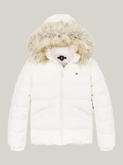 Kurtki I Płaszcze*Tommy Hilfiger Puchowa Kurtka Z Kapturem Ze Sztucznym Futrem ANCIENT WHITE