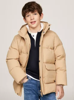 Kurtki*Tommy Hilfiger Puchowa Kurtka Z Logo Hilfiger Monotype CLASSIC KHAKI