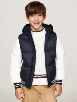 Kurtki*Tommy Hilfiger Puchowa Kurtka Z Logo I Blokami Kolorów DESERT SKY COLORBLOCK