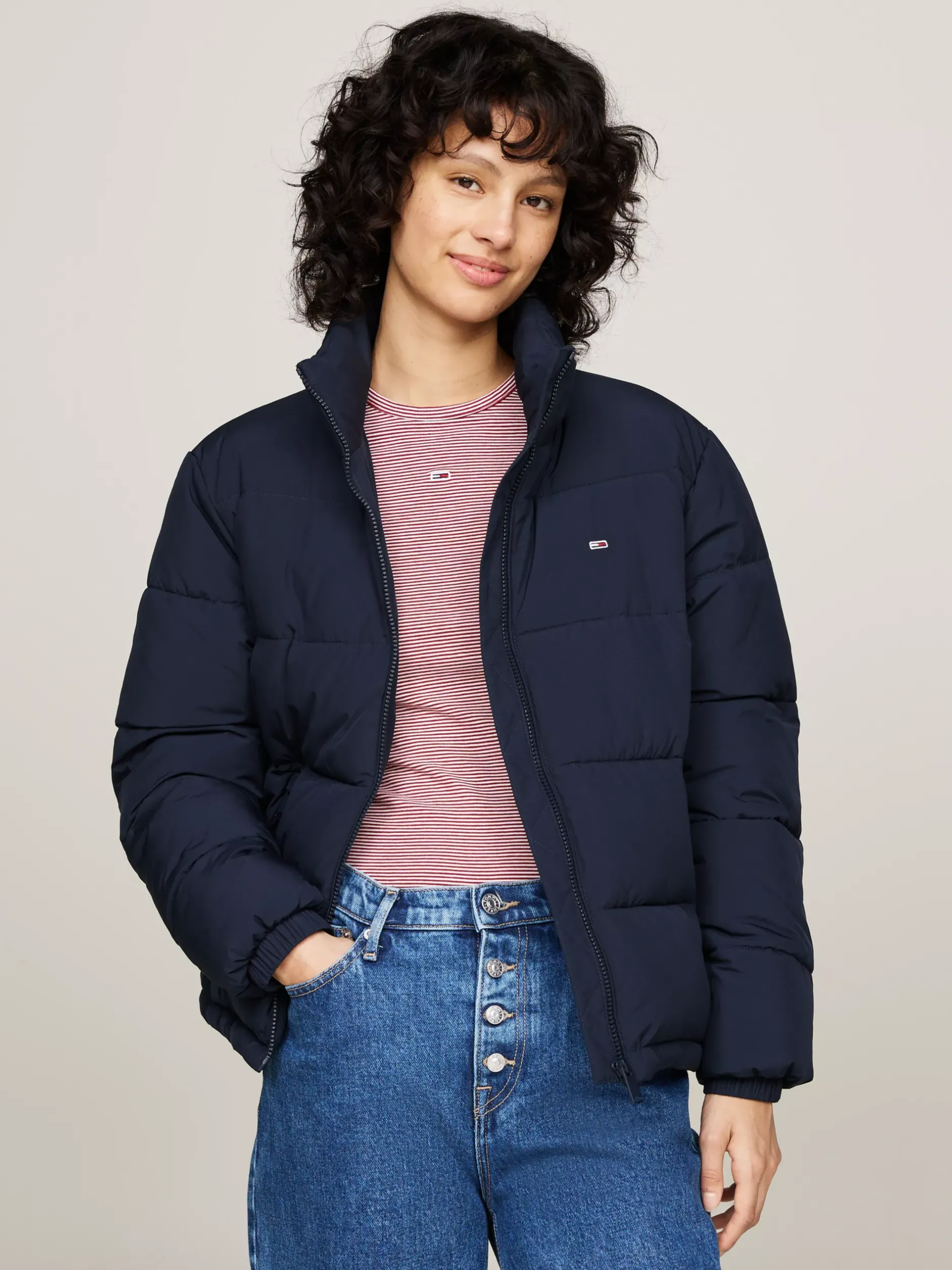 Kurtki & Płaszcze*Tommy Hilfiger Puchowa Kurtka Ze Stawianym Kołnierzem DARK NIGHT NAVY