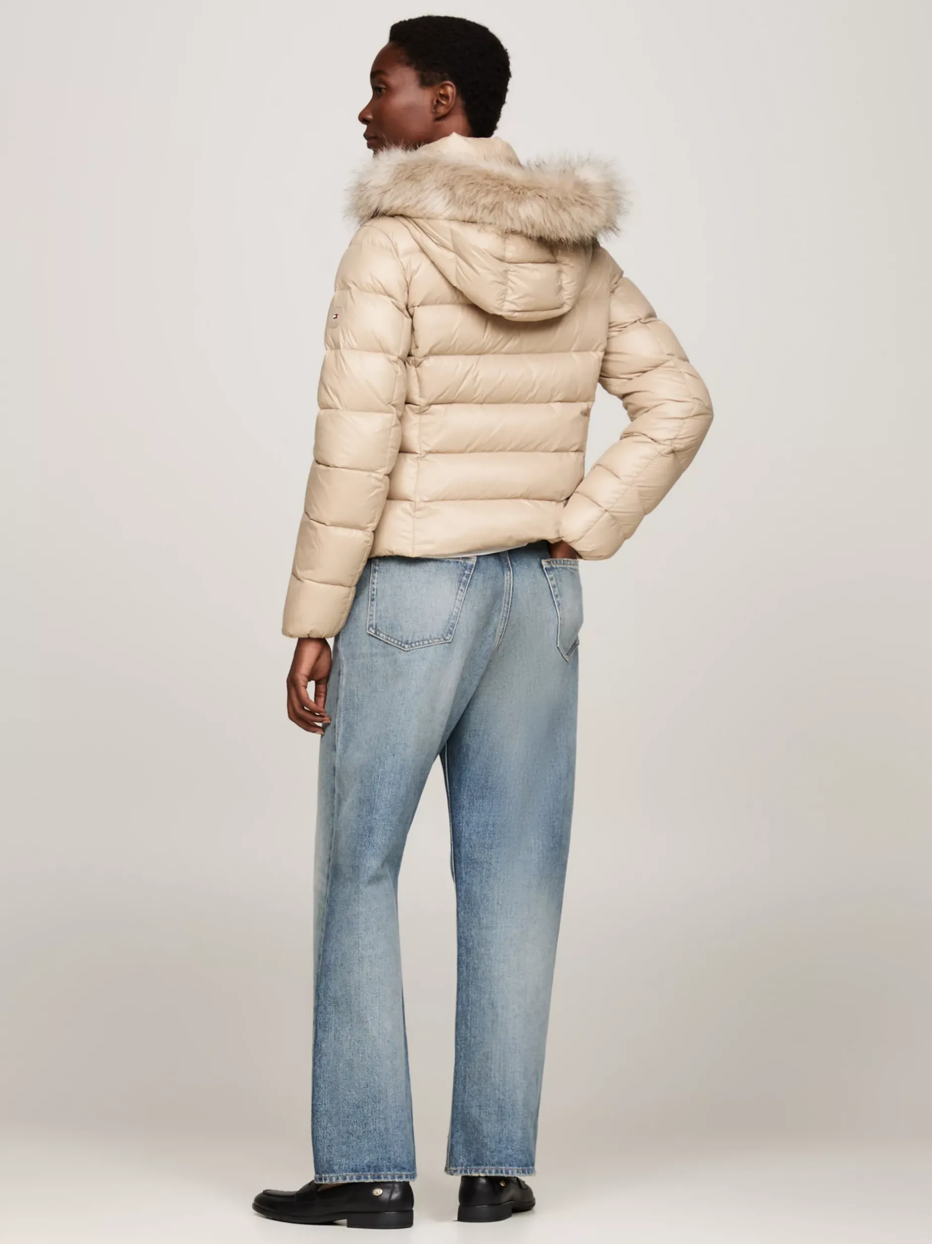 Kurtki & Płaszcze*Tommy Hilfiger Puchowa Kurtka Ze Sztucznym Futerkiem BEIGE