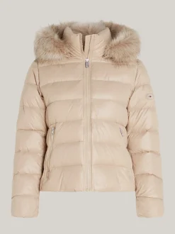 Kurtki & Płaszcze*Tommy Hilfiger Puchowa Kurtka Ze Sztucznym Futerkiem BEIGE