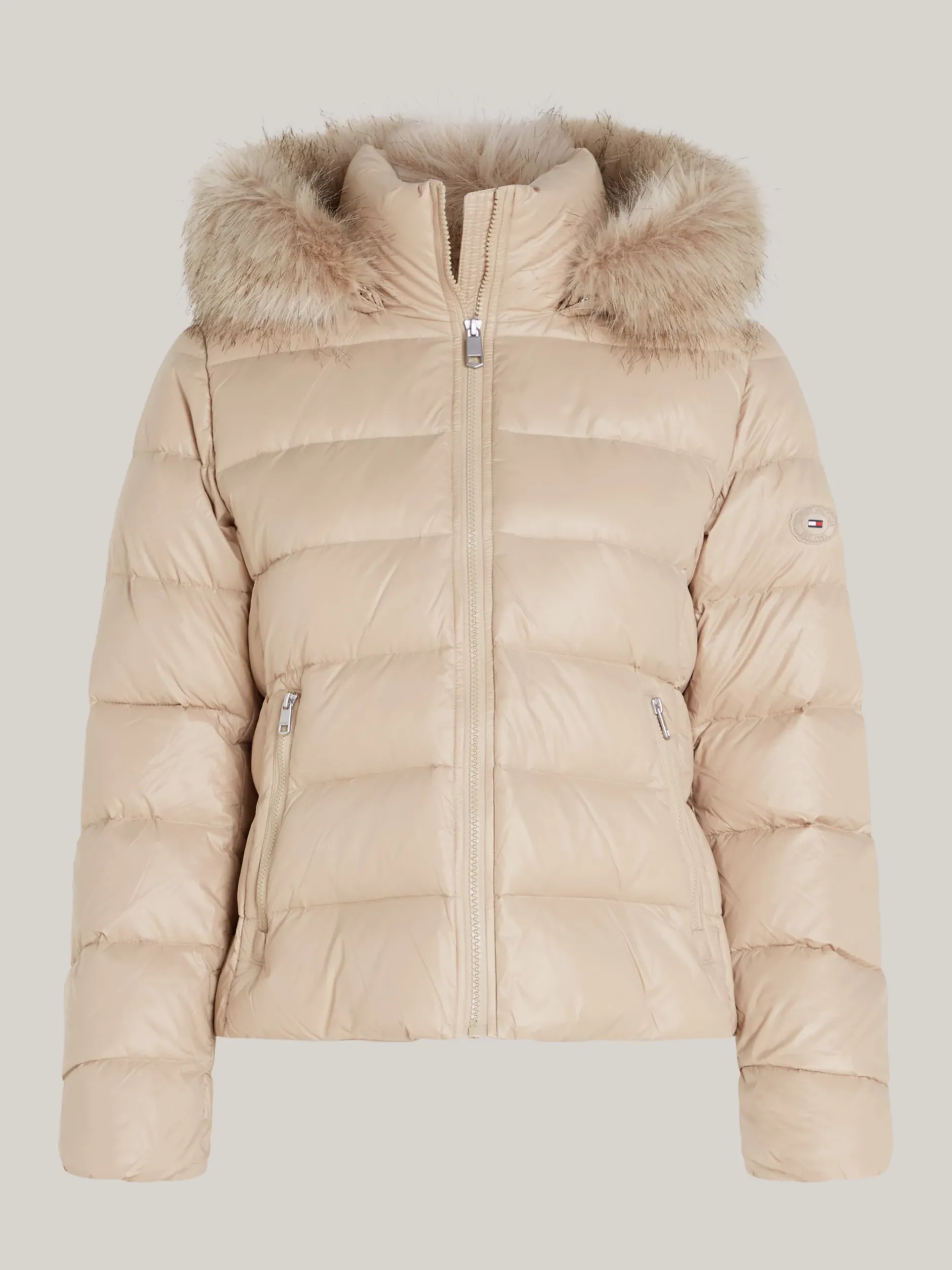 Kurtki & Płaszcze*Tommy Hilfiger Puchowa Kurtka Ze Sztucznym Futerkiem BEIGE