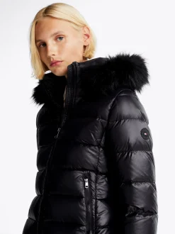 Kurtki & Płaszcze*Tommy Hilfiger Puchowa Kurtka Ze Sztucznym Futerkiem BLACK