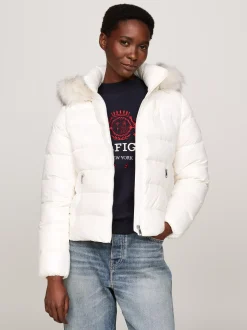 Kurtki & Płaszcze*Tommy Hilfiger Puchowa Kurtka Ze Sztucznym Futerkiem ANCIENT WHITE