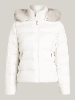 Kurtki & Płaszcze*Tommy Hilfiger Puchowa Kurtka Ze Sztucznym Futerkiem ANCIENT WHITE