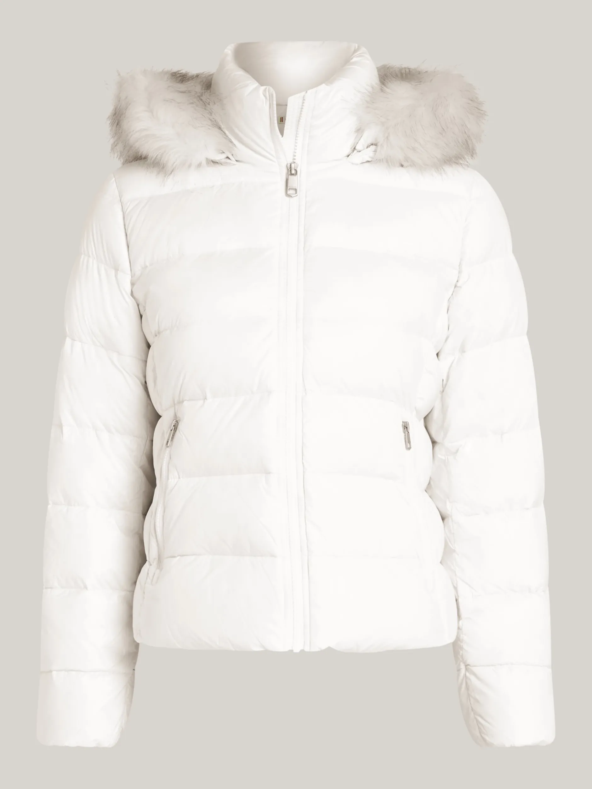Kurtki & Płaszcze*Tommy Hilfiger Puchowa Kurtka Ze Sztucznym Futerkiem ANCIENT WHITE