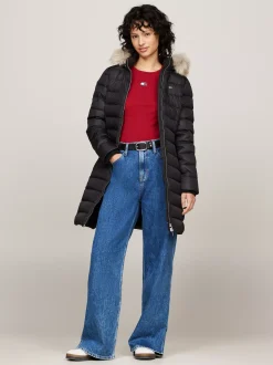 Kurtki & Płaszcze*Tommy Hilfiger Puchowy Płaszcz Z Kapturem BLACK