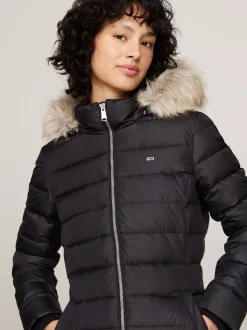 Kurtki & Płaszcze*Tommy Hilfiger Puchowy Płaszcz Z Kapturem BLACK