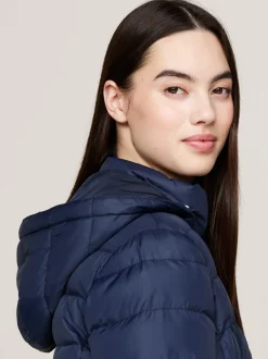 Kurtki & Płaszcze*Tommy Hilfiger Puchowy Płaszcz Z Kapturem DARK NIGHT NAVY