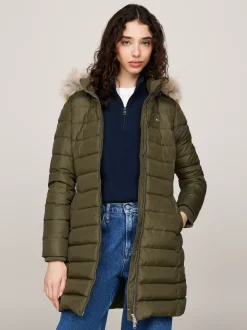 Kurtki & Płaszcze*Tommy Hilfiger Puchowy Płaszcz Z Kapturem FATIGUE GREEN