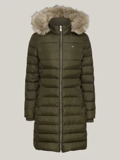 Kurtki & Płaszcze*Tommy Hilfiger Puchowy Płaszcz Z Kapturem FATIGUE GREEN