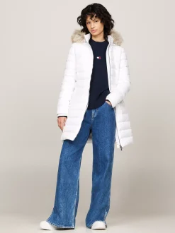 Kurtki & Płaszcze*Tommy Hilfiger Puchowy Płaszcz Z Kapturem WHITE