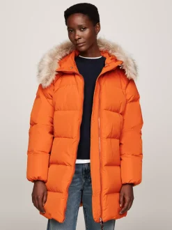 Kurtki & Płaszcze*Tommy Hilfiger Puchowy Płaszcz Z Kapturem AUTUMN ORANGE