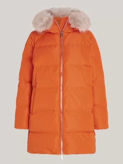 Kurtki & Płaszcze*Tommy Hilfiger Puchowy Płaszcz Z Kapturem AUTUMN ORANGE