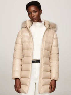 Kurtki & Płaszcze*Tommy Hilfiger Puchowy Płaszcz Z Kapturem BEIGE