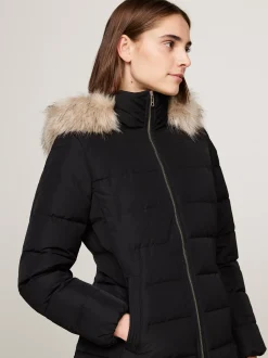 Kurtki & Płaszcze*Tommy Hilfiger Puchowy Płaszcz Z Kapturem Z Futerkiem BLACK