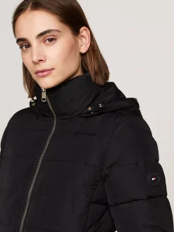 Kurtki & Płaszcze*Tommy Hilfiger Puchowy Płaszcz Z Kapturem Z Futerkiem BLACK