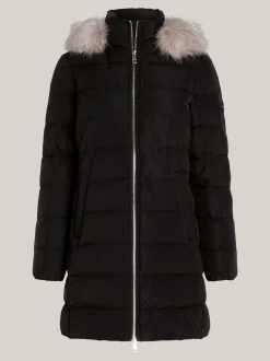Kurtki & Płaszcze*Tommy Hilfiger Puchowy Płaszcz Z Kapturem Z Futerkiem BLACK