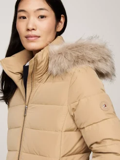 Kurtki & Płaszcze*Tommy Hilfiger Puchowy Płaszcz Z Kapturem Z Futerkiem CLASSIC KHAKI